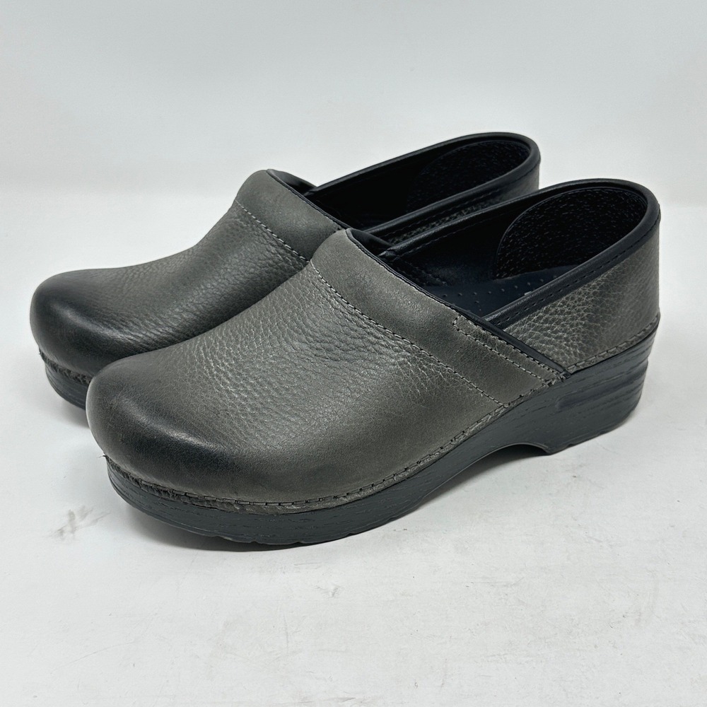 Dansko Professional Womens Clogs 37 EU Pewter Textured Leather Grey Work Shoes